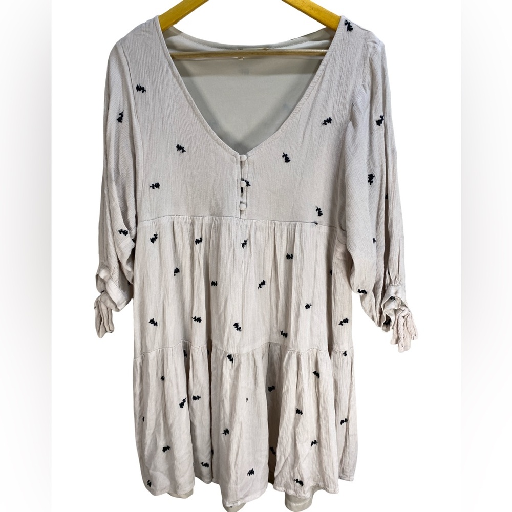 Alter’d State‎ Ivory Floral Babydoll Dress Large Tiered 3/4 Sleeve Lined